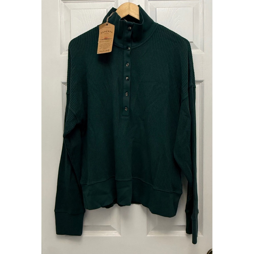 Faherty Apres Waffle Henley XL Seamoss Green NEW Organic Cotton Mock Neck